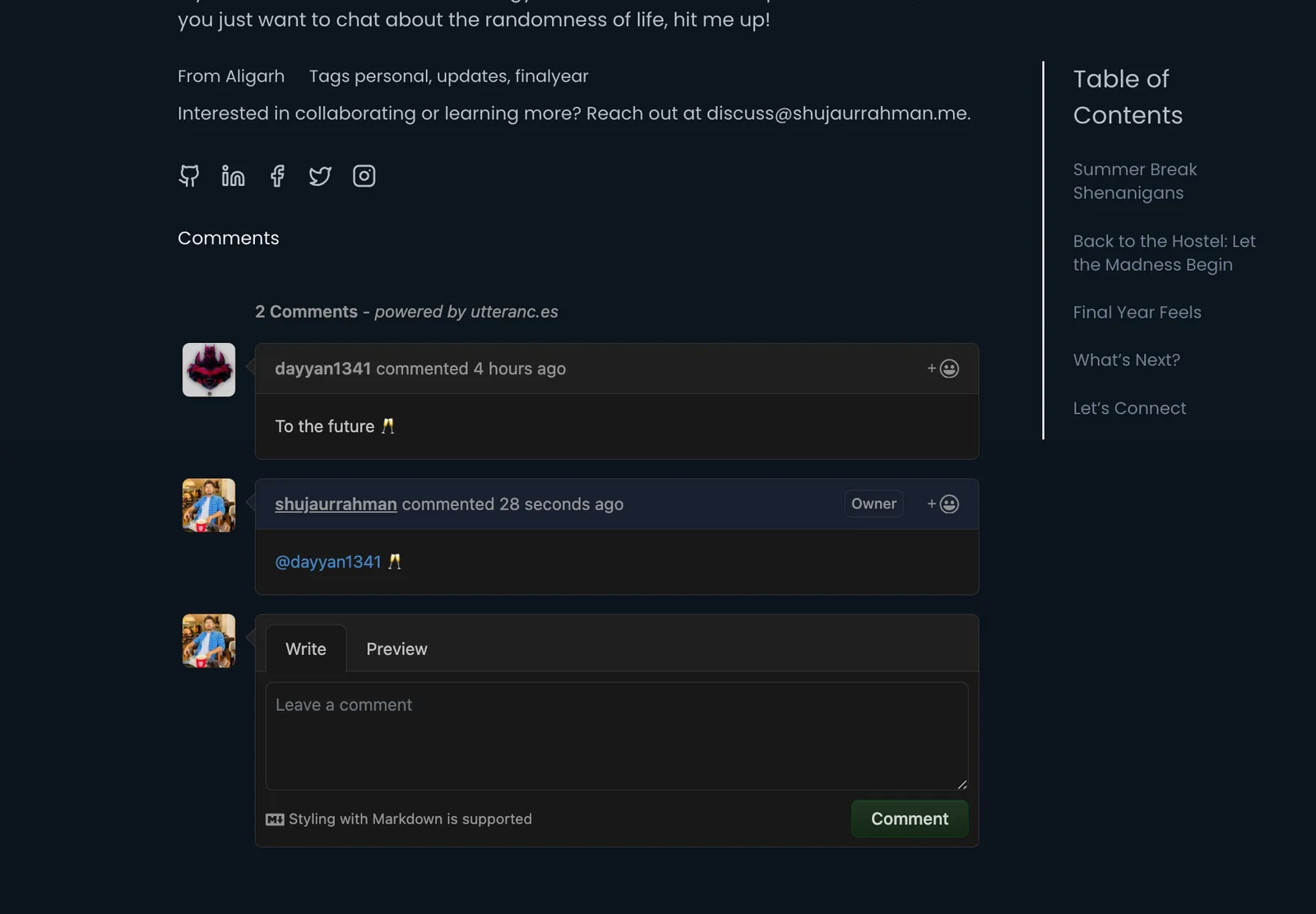The same thread in the dark theme, now with a reply from the author