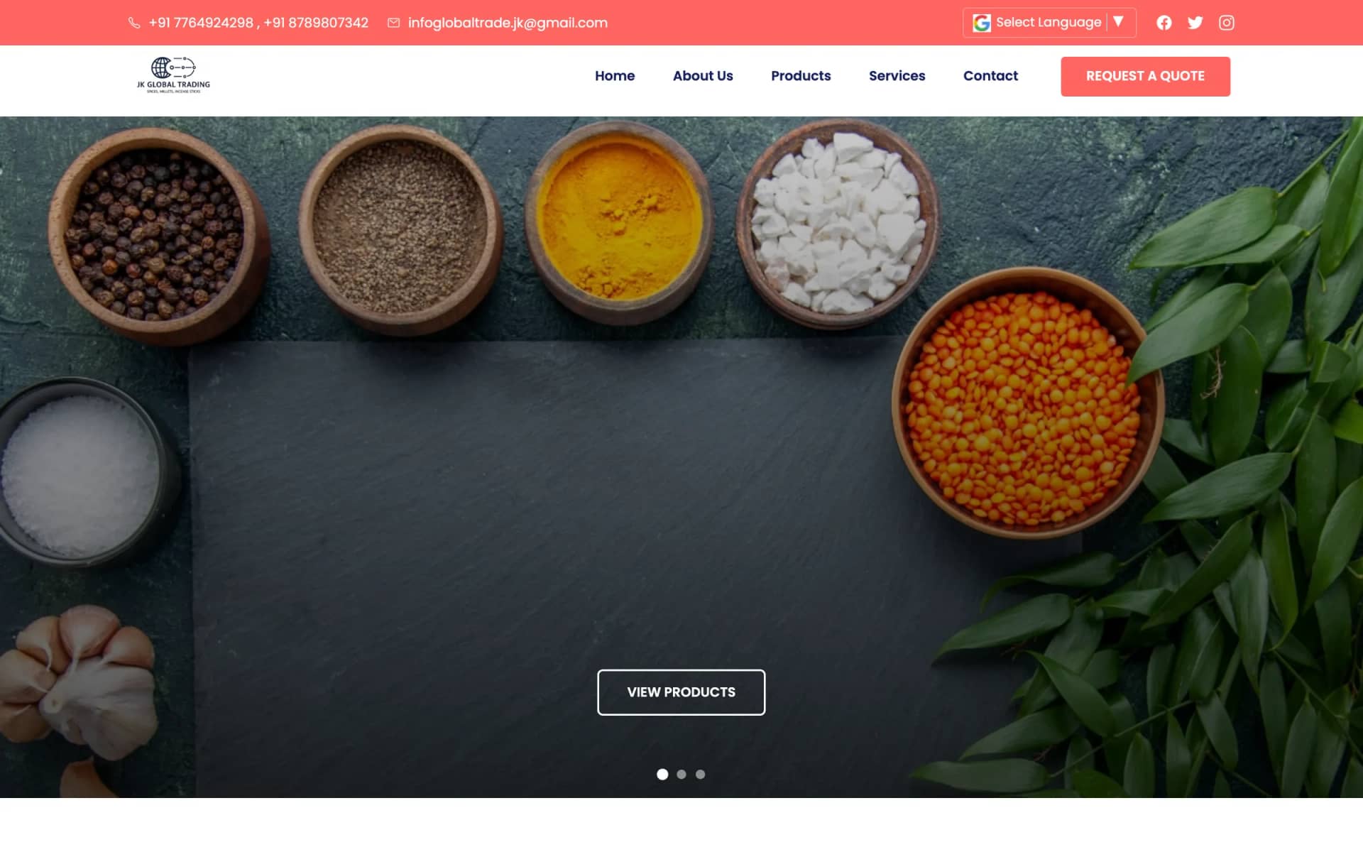 JK Global Trade on jkglobaltrade.com, desktop view