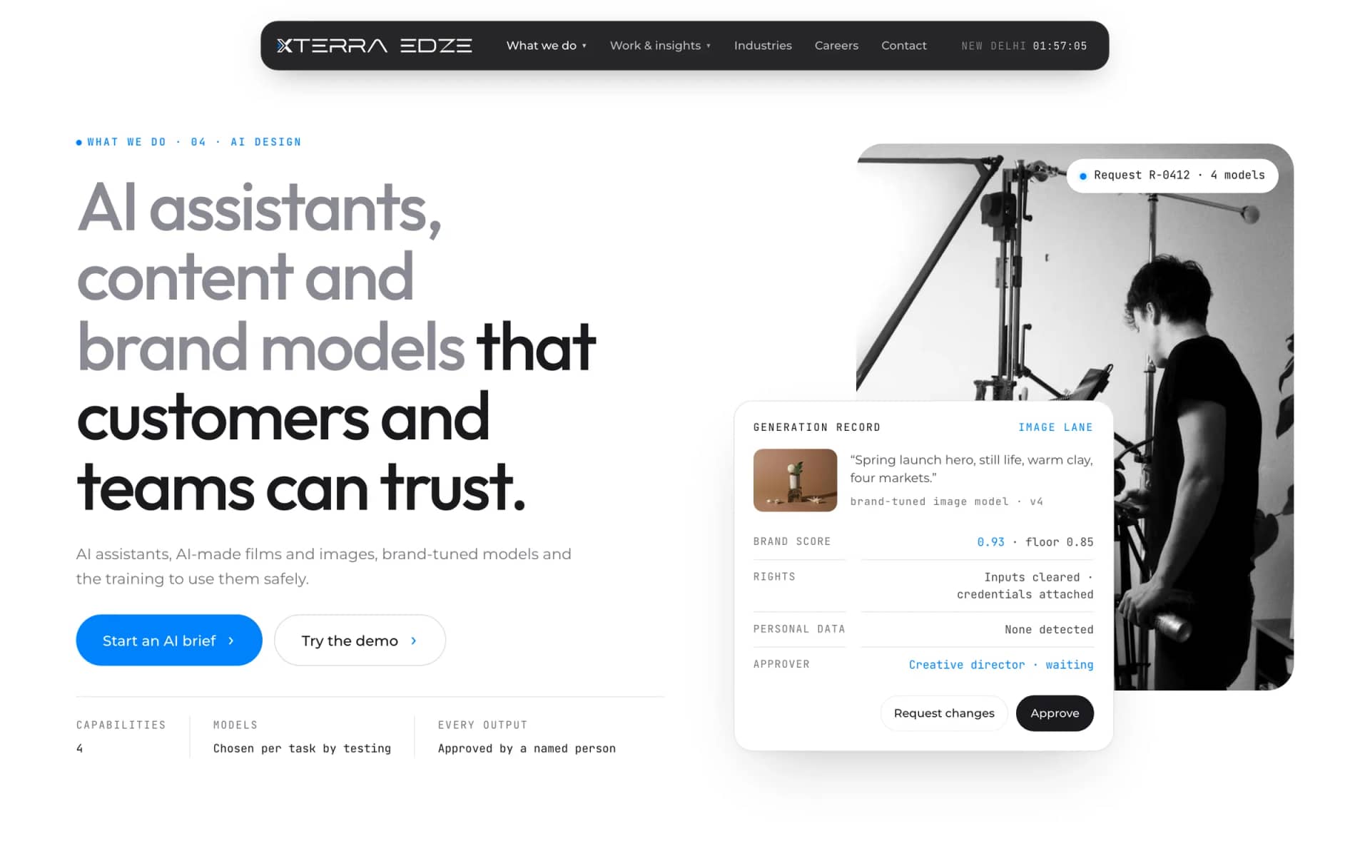 A service page from the AI design group, and the home page on a phone