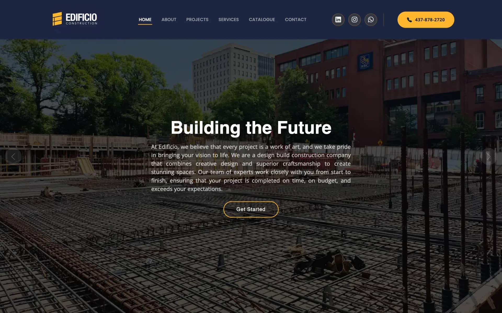 Edificio Construction on edificiocmi.com, desktop view