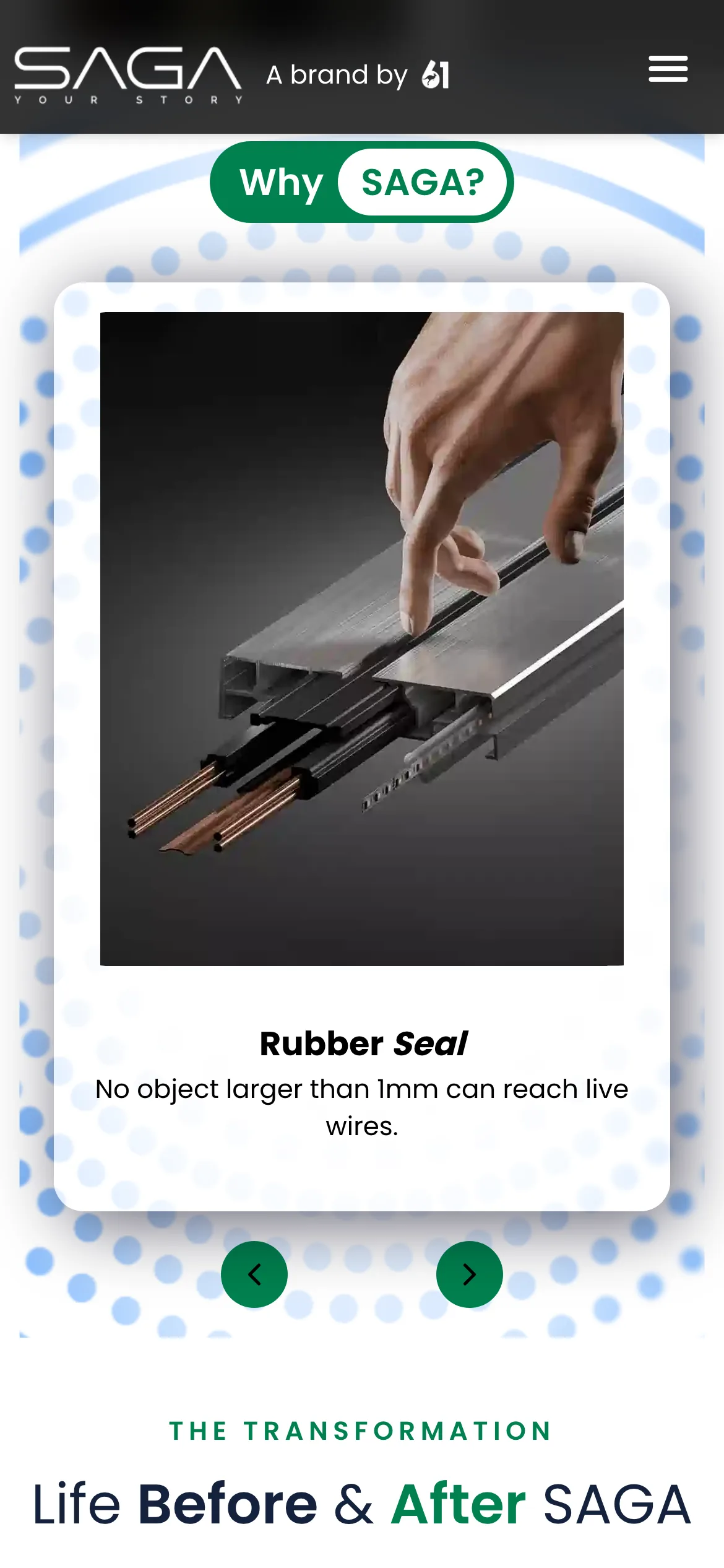 The feature carousel keeps its arrows on a phone