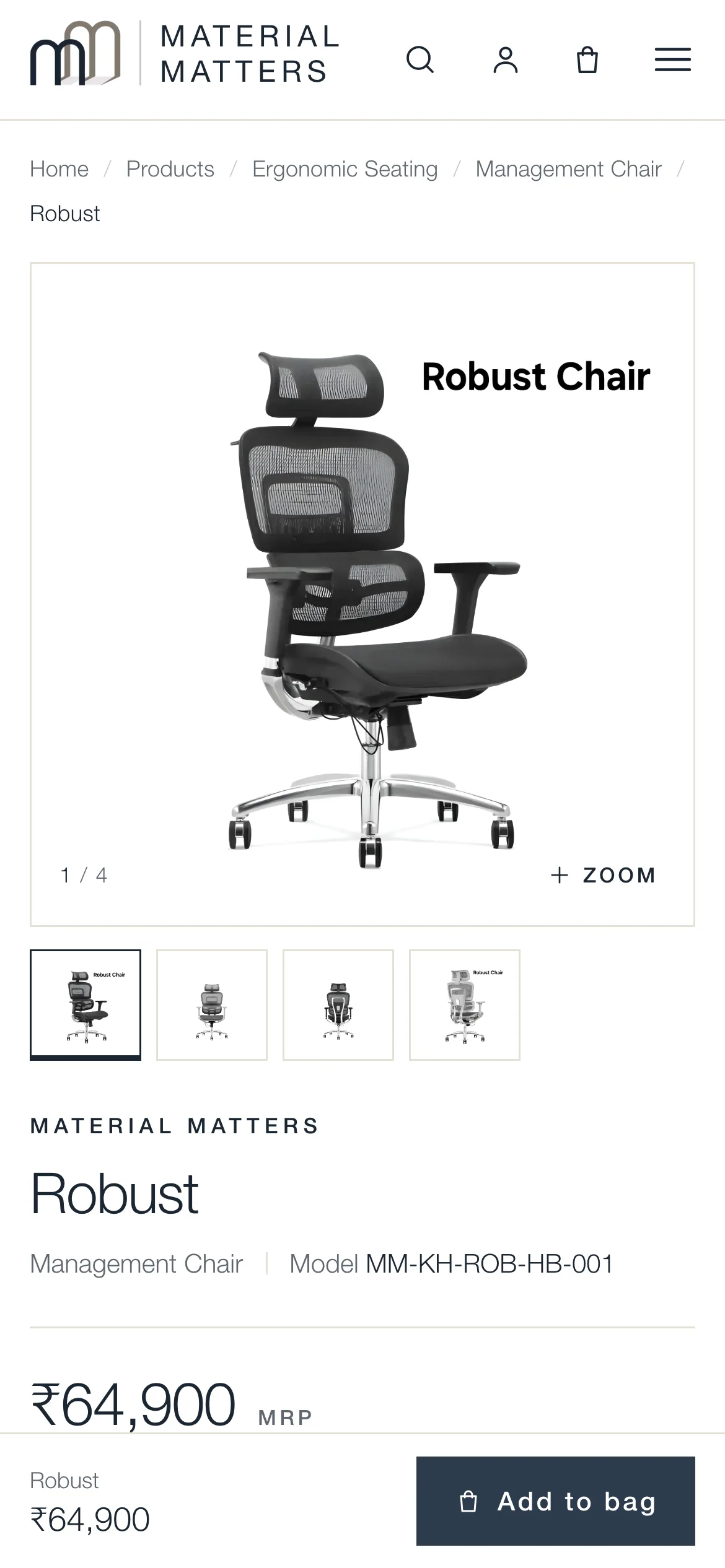 Product page: price, GST, variants and lead time all come from one catalogue